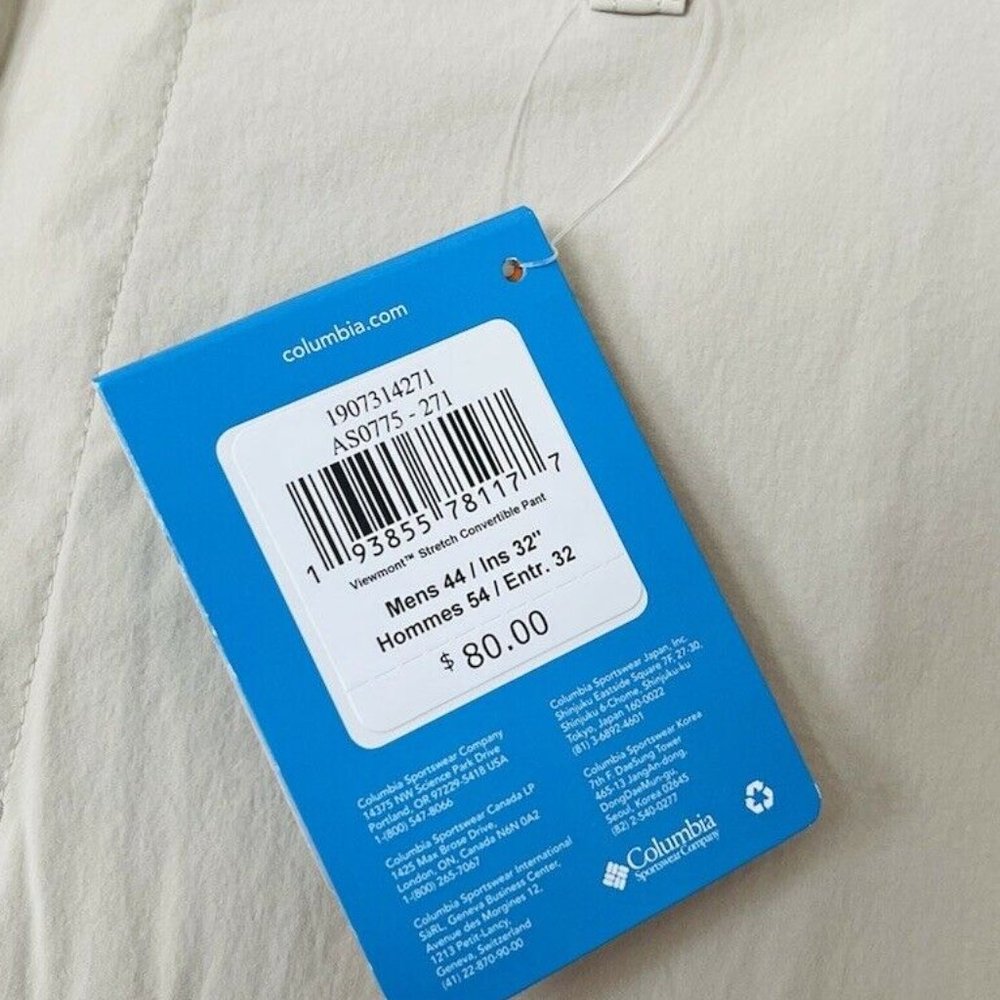 NWT Columbia Viewmont Stretch Convertible Beige Pants - 44 x 32 - Picture 10 of 10